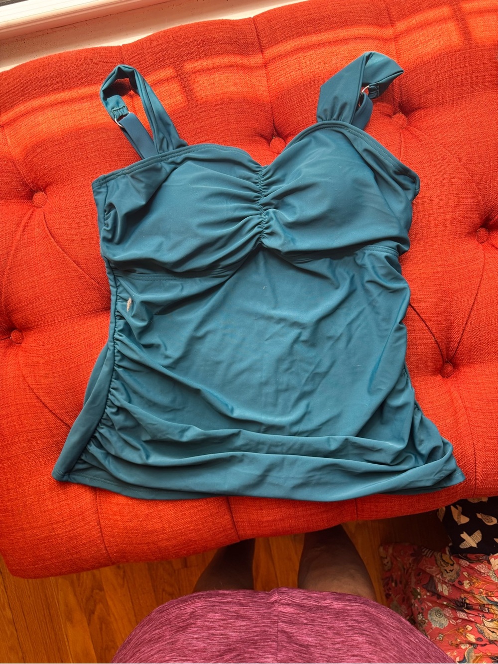 Ruched Teal Tankini Top with Adjustable Straps - Women